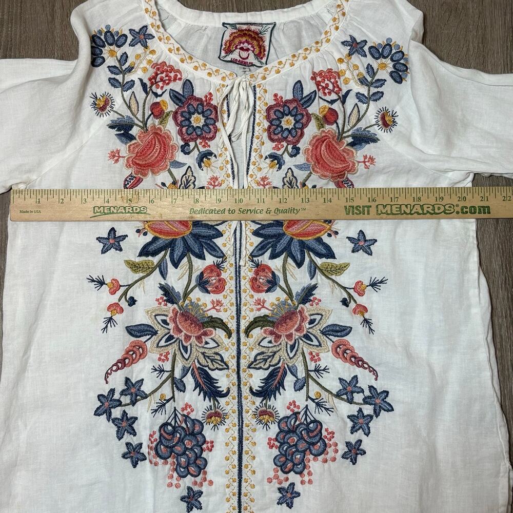 Johnny Was Linen Tiwa Blouse Tunic Top Small Boho Floral Peasant White - Picture 12 of 15